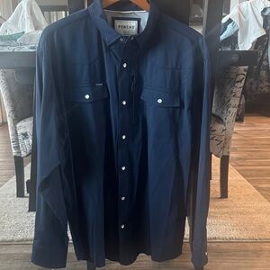 Poncho Navy Blue Men's Casual Button Down Shirt